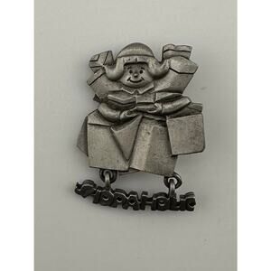 Spoontiques Pewter Pin Art Shopaholic Brooch Woman Shopping Bags